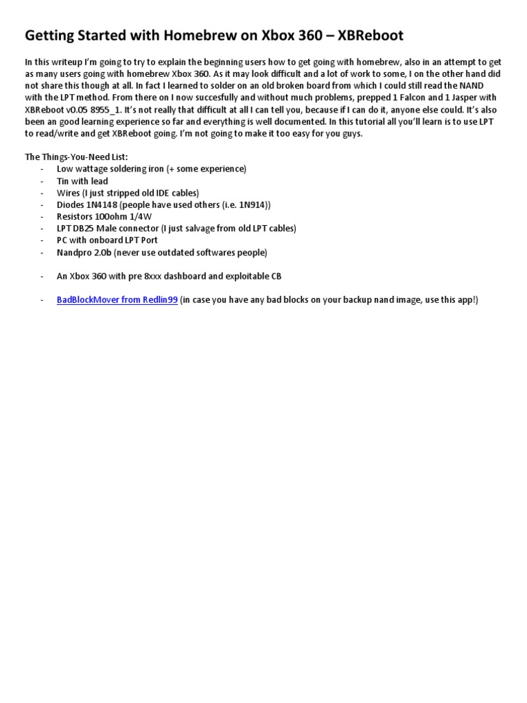 Getting Started With Homebrew On Xbox 360 PDF Xbox 360 Xbox