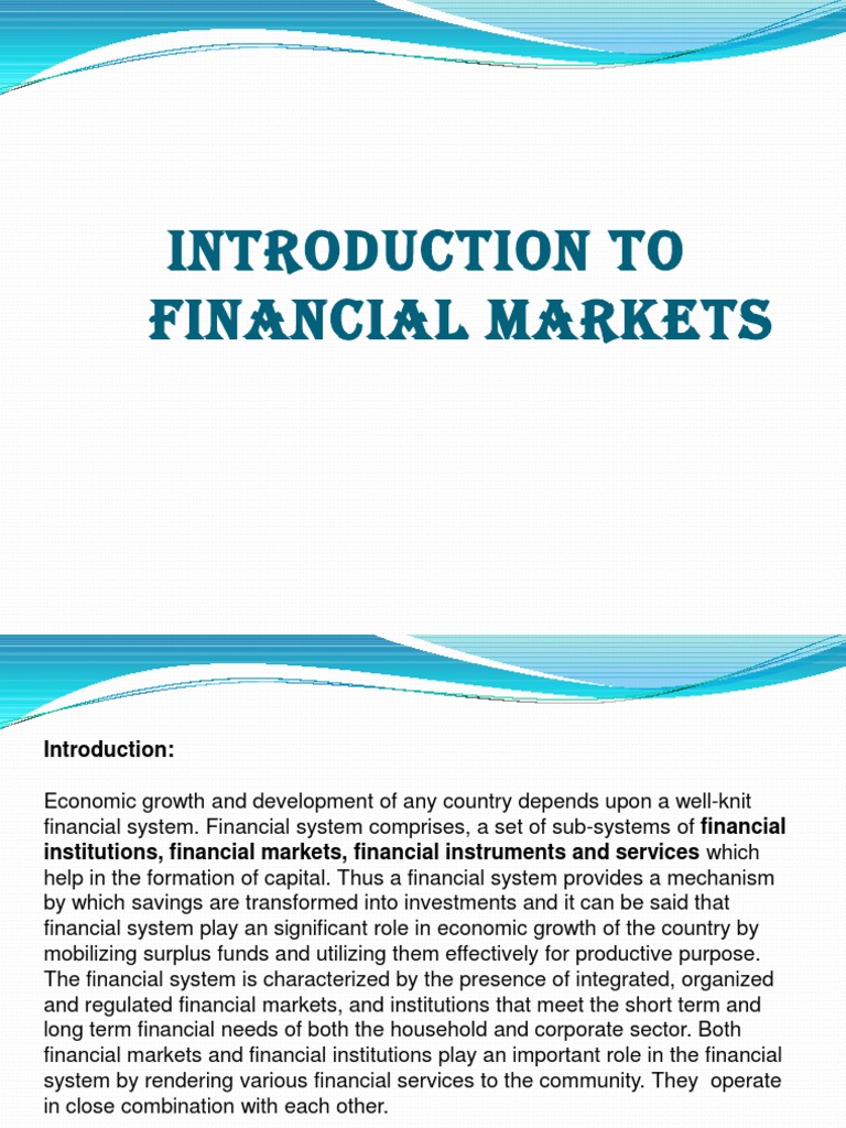 Overview of Financial Markets and Systems | PDF | Business | Finance ...