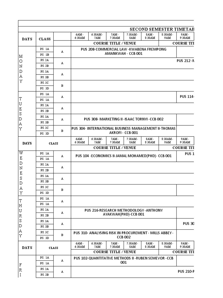 Second Semester Teaching Timetable For 2022 2023 Regular School | PDF ...