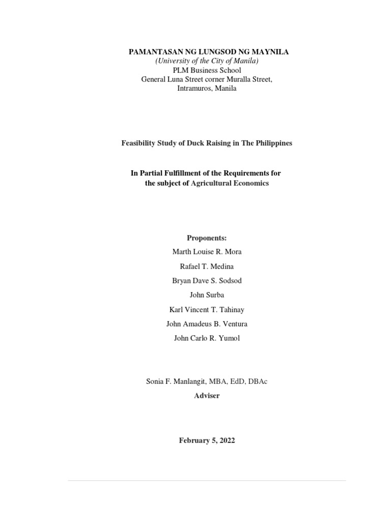 Group 4 Feasibility Study On Duck Farming | PDF | Survey Methodology
