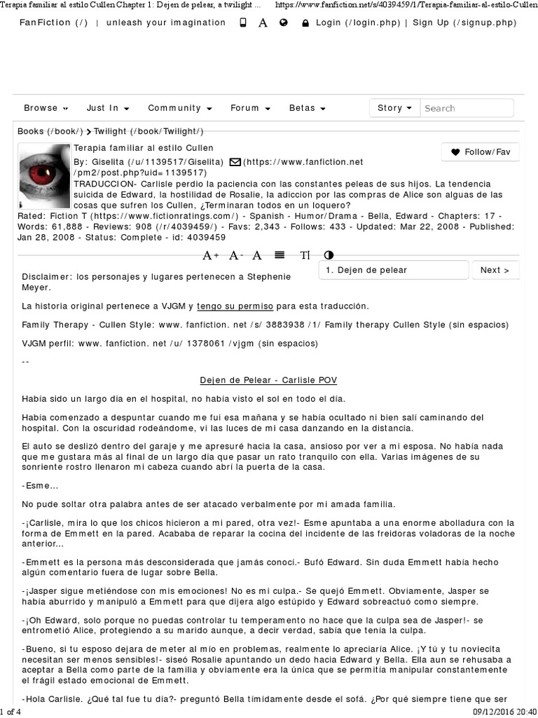 Terapia Familiar Al Estilo Cullen Chapter 1 Dejen de Pelear, A