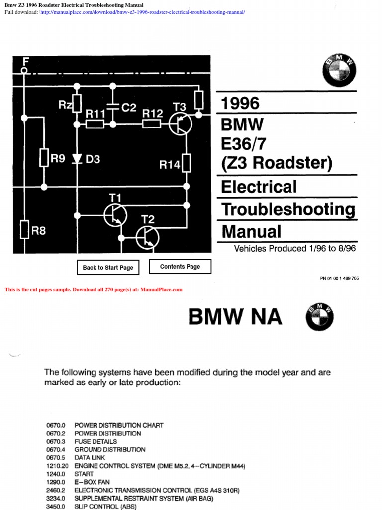 Bmw z3 1996 Roadster Electrical Troubleshooting Manual PDF
