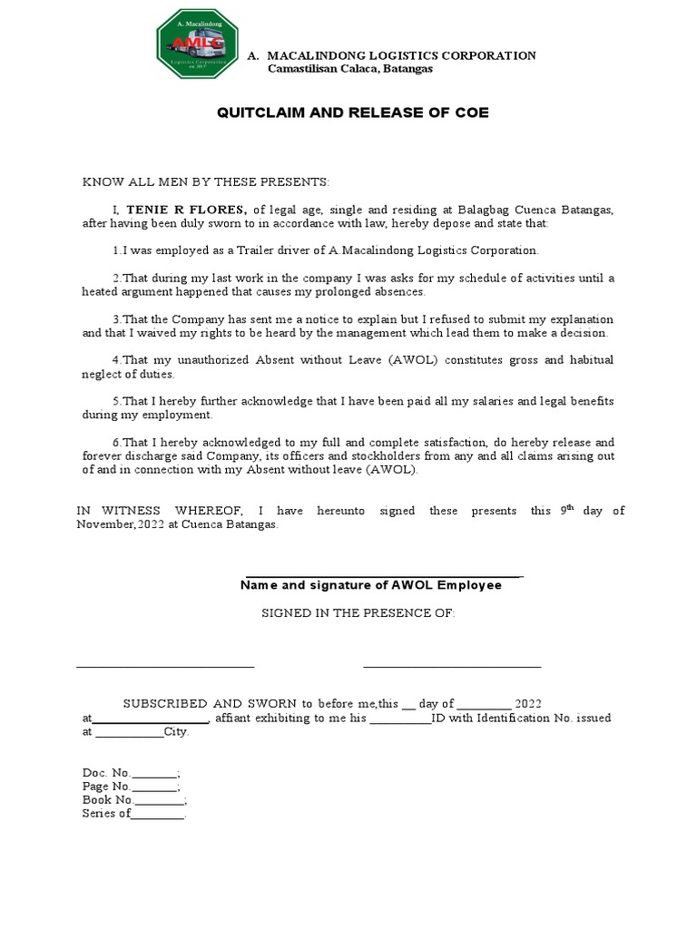 Quitclaim and Release Form Template | PDF