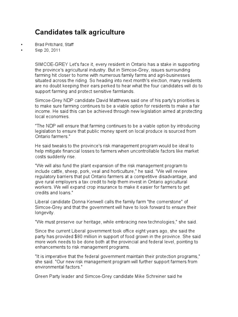 Candidates Talk Agriculture PDF Environmental Impact Assessment