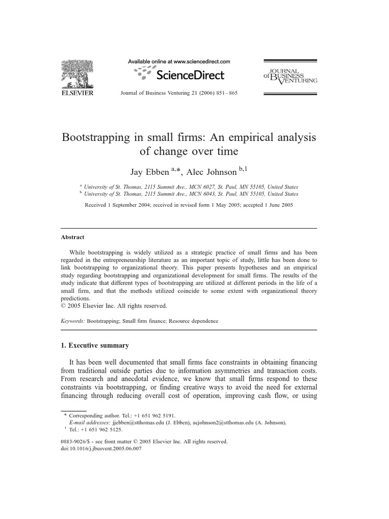 Bootstrapping in Small Firms An Empirical Analysis of Change Over Time