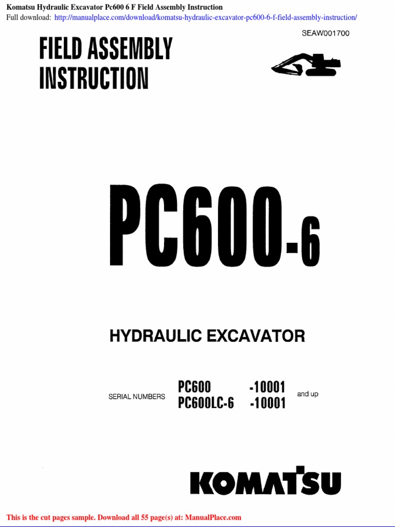 Komatsu Hydraulic Excavator Pc600 6 F Field Assembly Instruction PDF