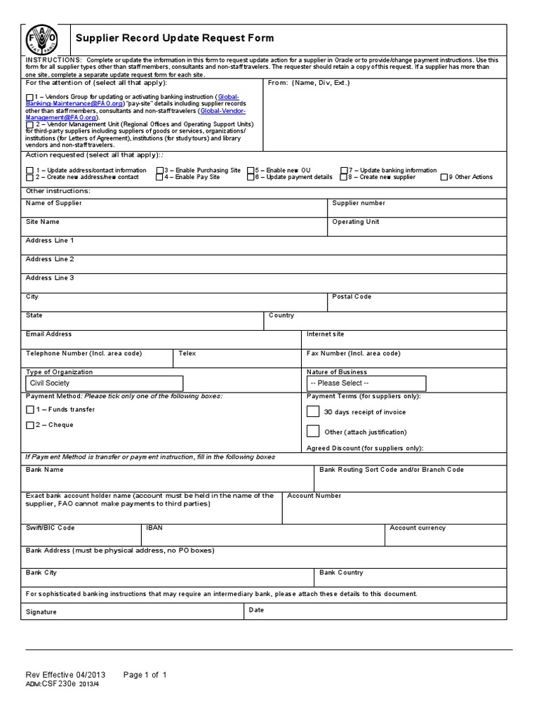 Supplier Record Update Request Form | PDF | Payments | Banks