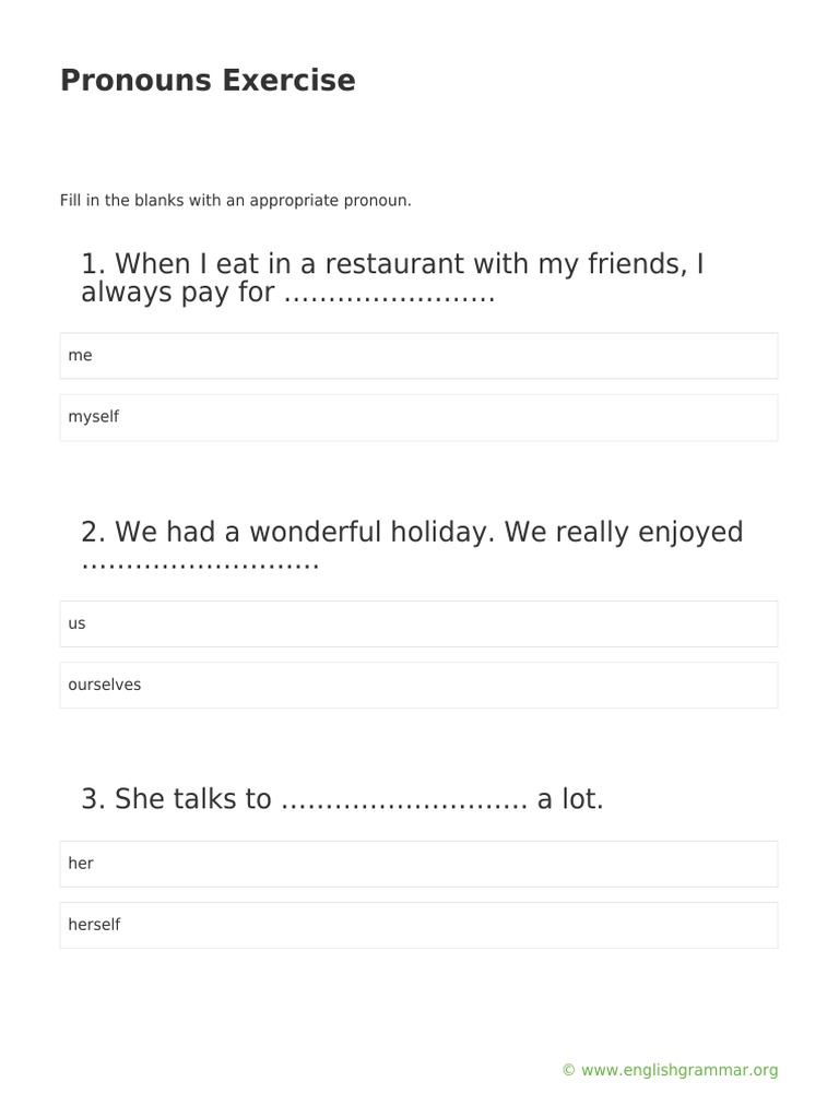 Pronouns Exercise | PDF