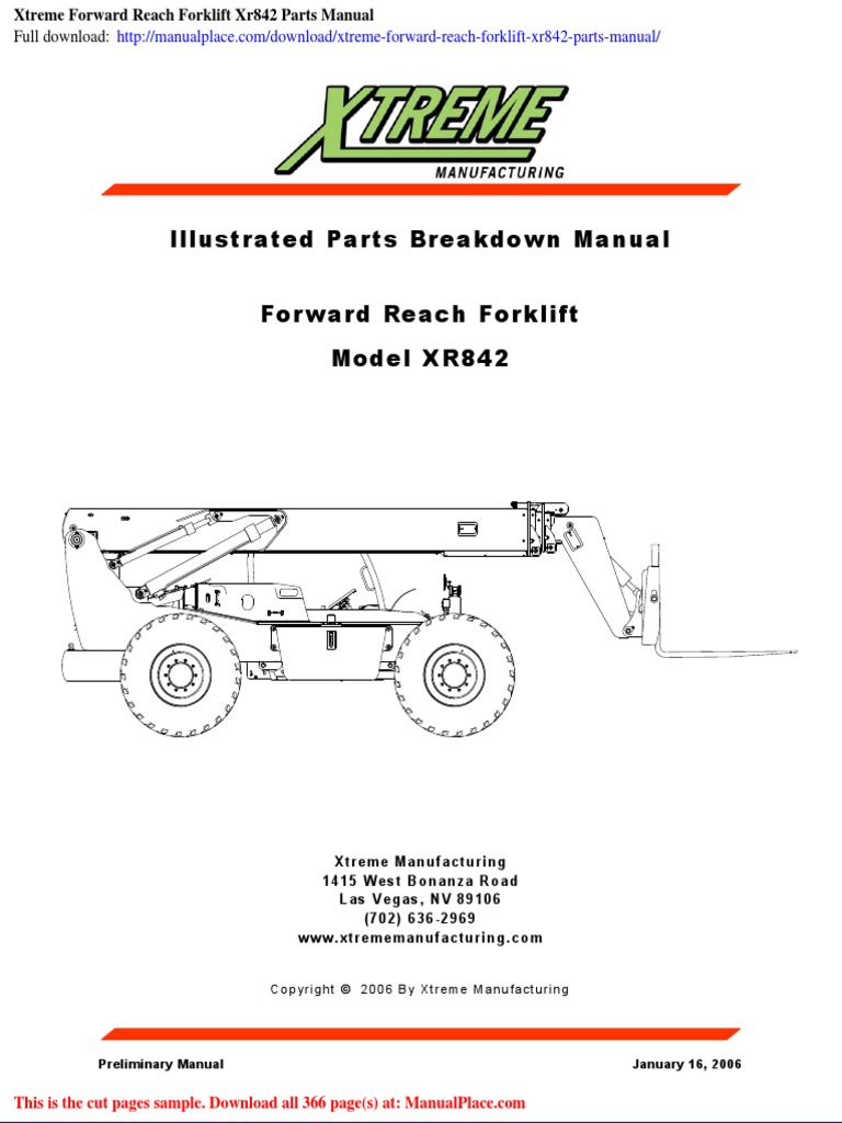 Xtreme Forward Reach Forklift Xr842 Parts Manual PDF