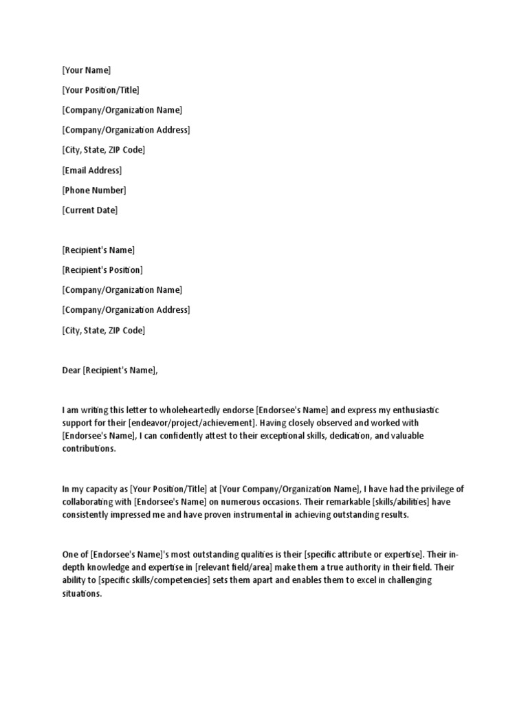 Endorsement Letter Template | PDF | Cognition | Cognitive Science