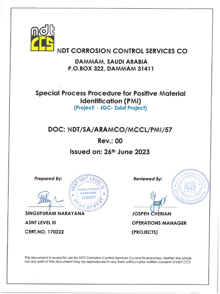 Aramco PMI Procedure Overview | PDF | Pipe (Fluid Conveyance ...