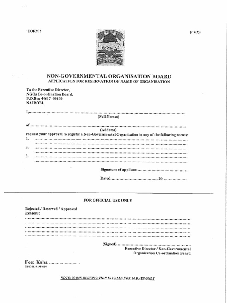 NGO Board Application For Name Search Form 2 2 PDF
