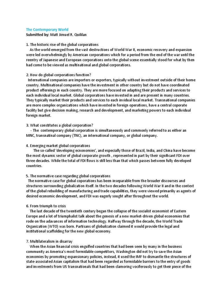 The Contemporary World Sentences PDF