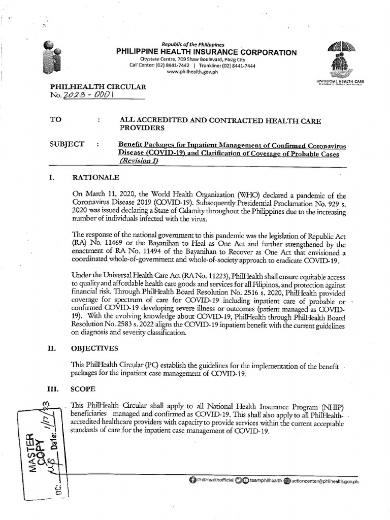 Philhealth circular 2023 0001 covid 19 benefits pdf