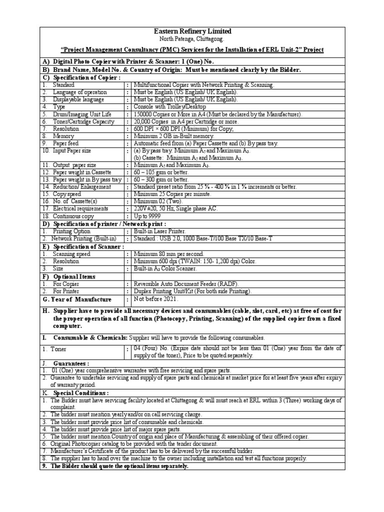 Photocopy Machine Specification - PMC | PDF | Photocopier | Image Scanner