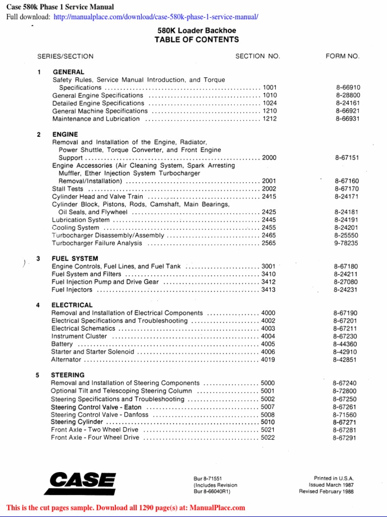 Case 580k Phase 1 Service Manual PDF