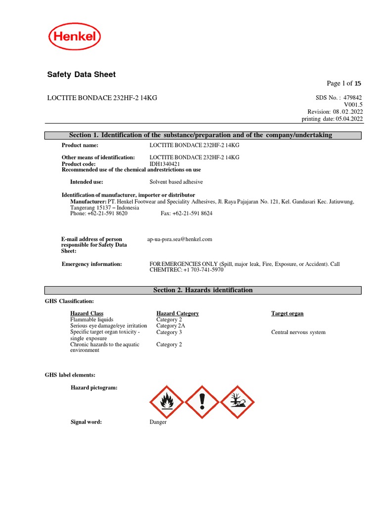 Msds Loctite Bondace 232hf2 14kg (21092022) PDF