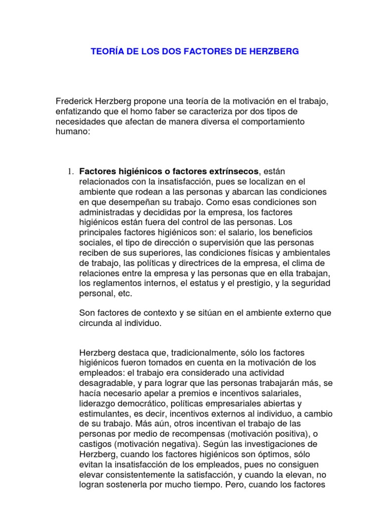 TEORÍA DE LOS DOS FACTORES DE HERZBERG