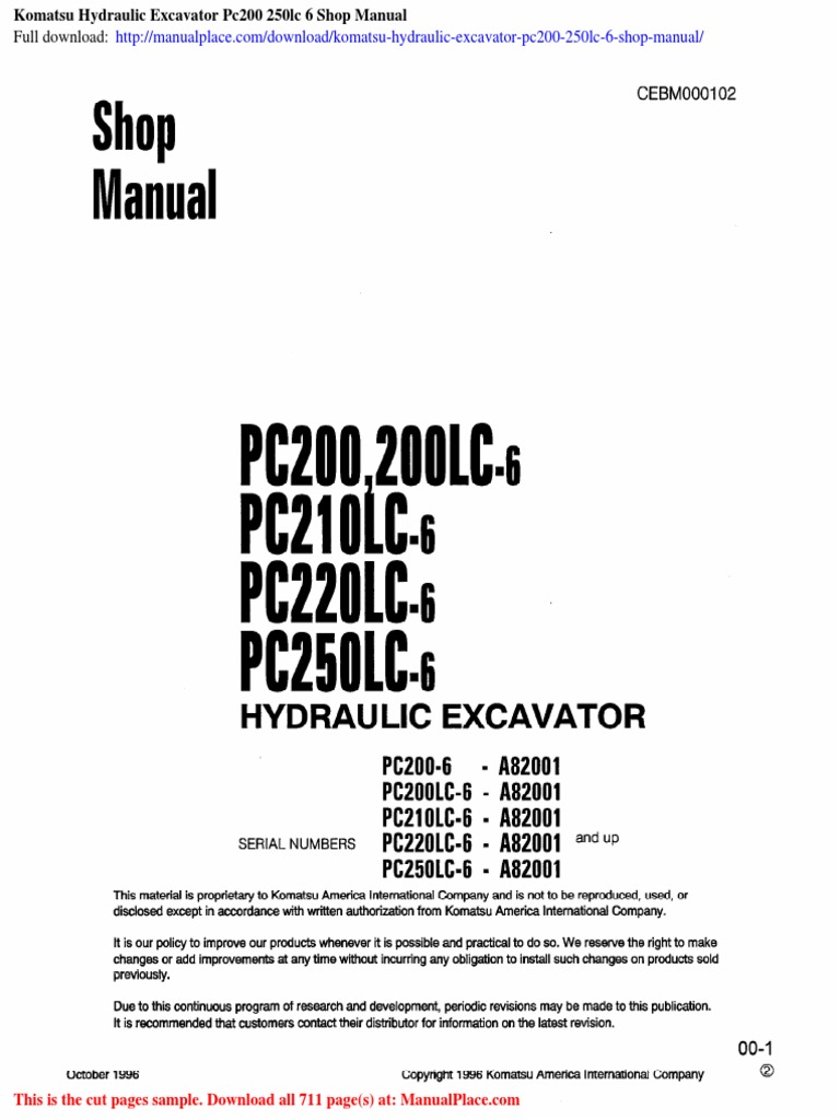 Komatsu Hydraulic Excavator Pc200 250lc 6 Shop Manual PDF Rope