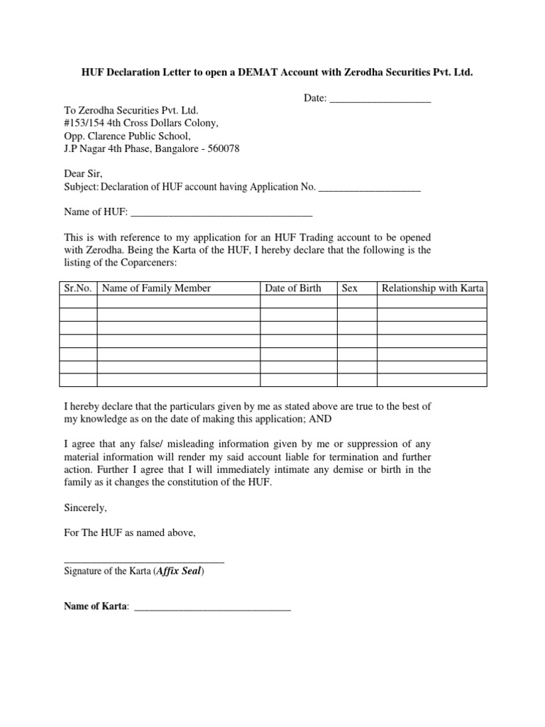 NEW HUF Declaration Attachments - Final PDF | PDF | Securities (Finance ...