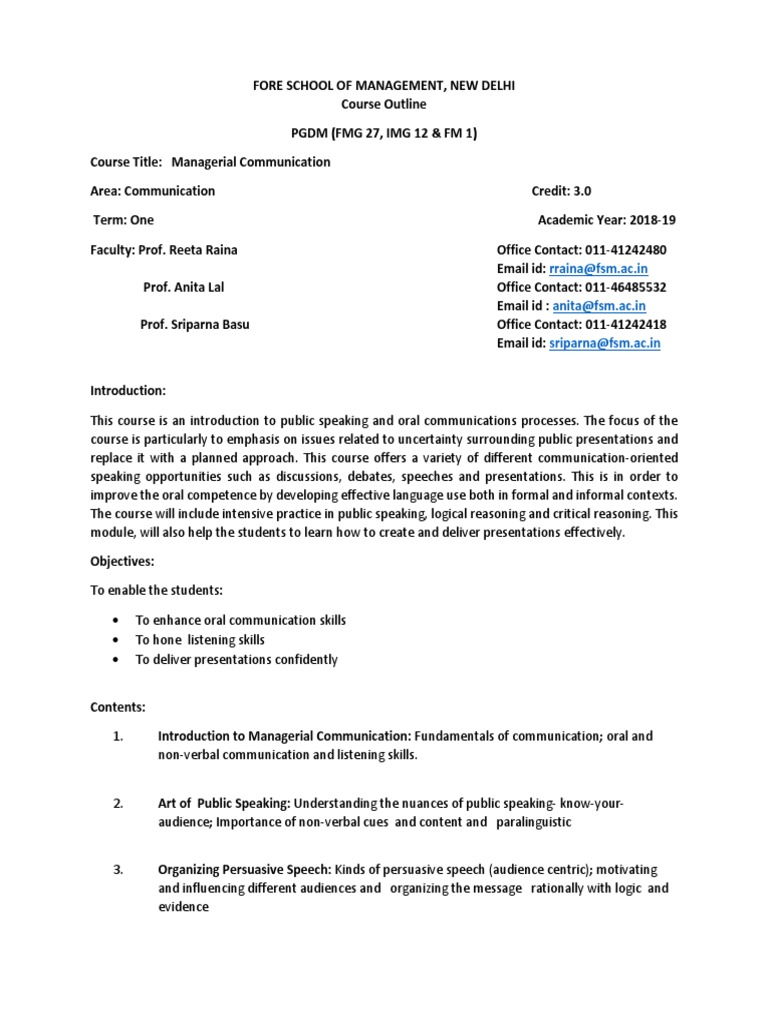 Managerial Communication Course Outline | PDF | Communication | Public ...