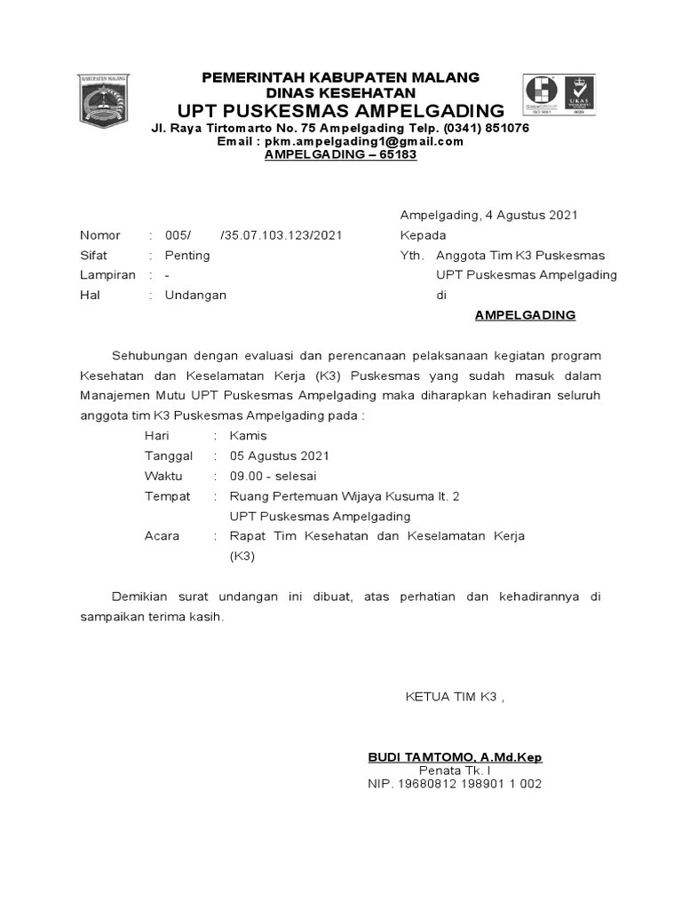 Undangan Rapat K3 Agustus | PDF