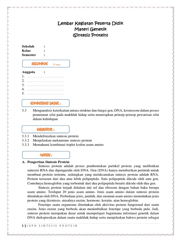 LKPD Sintesis Protein untuk Siswa | PDF | Sains & Matematika
