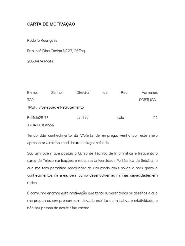 Carta de Motivação  PDF
