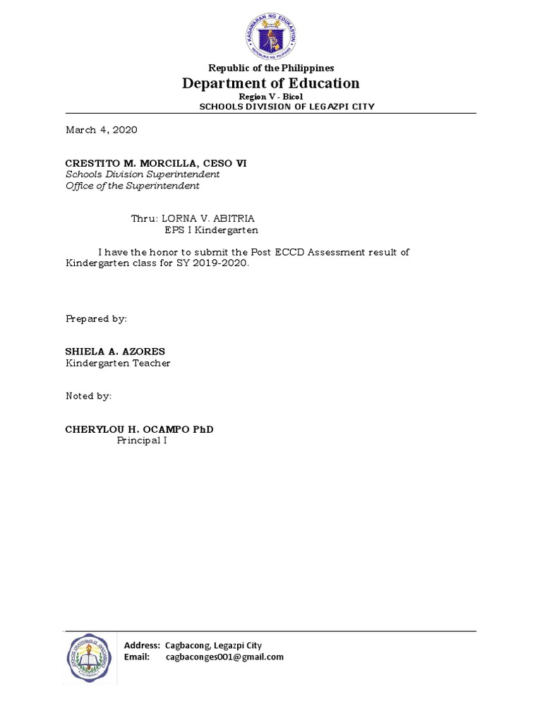 Kindergarten ECCD Assessment Results | PDF | Social Science