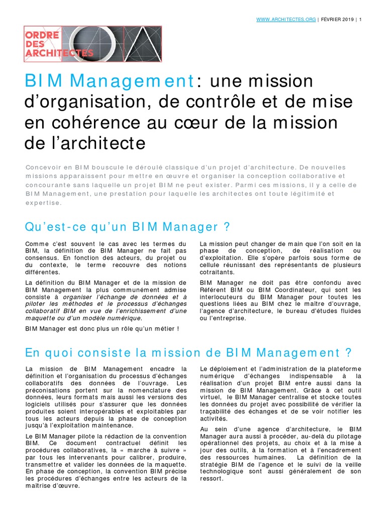 Mission et rôle du BIM Manager | PDF | Building information modeling ...