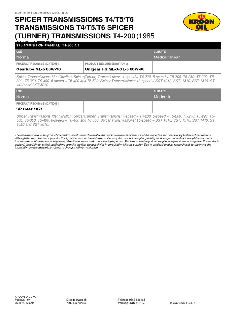 T6 Spicer (Turner) Transmissions T4200 (1985 and After) PDF