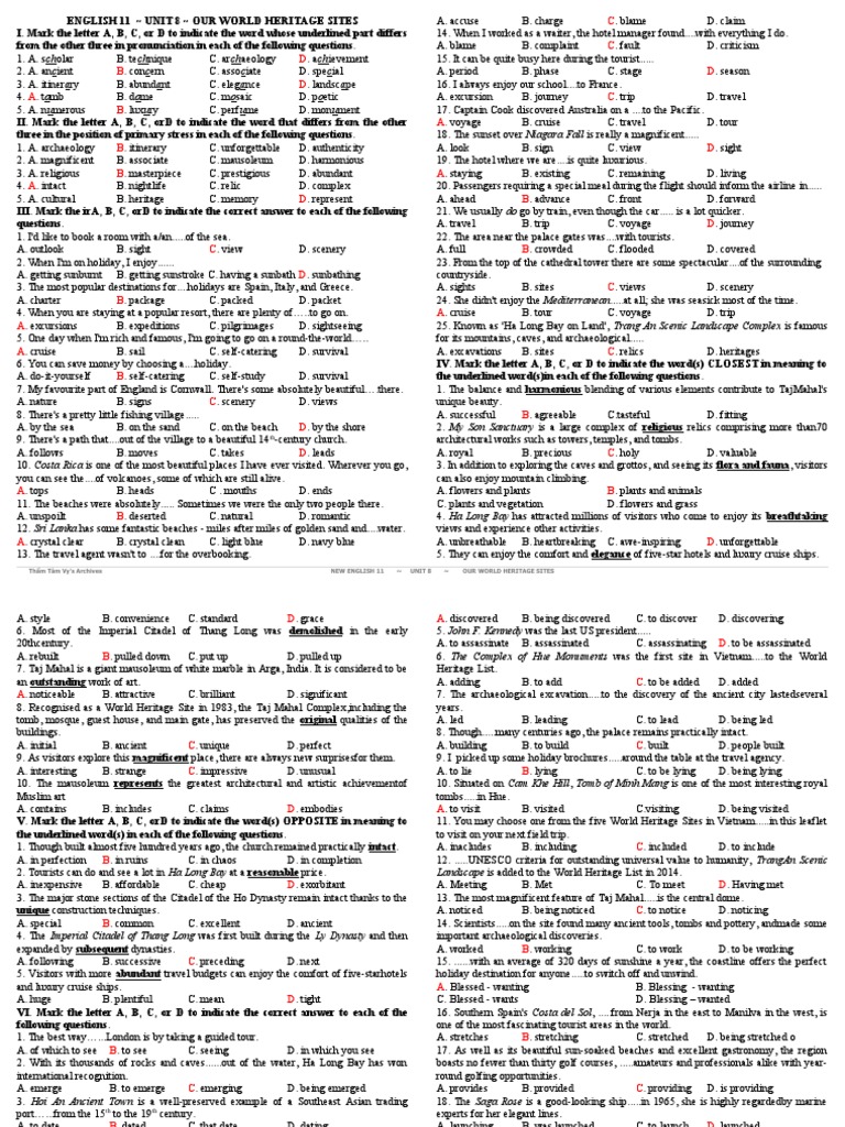 Bai tap bam sat tieng anh 11 unit 8 pdf tourism hue