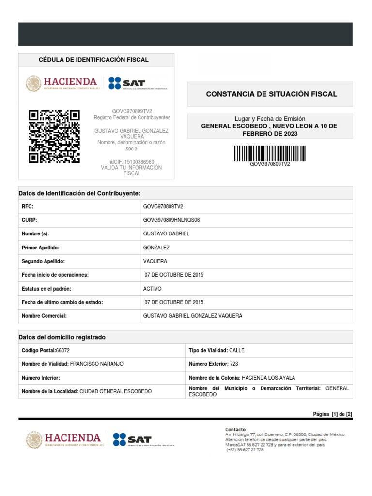 Gustavo Gabriel González Vaquera - RFC | PDF | Privacidad de la ...
