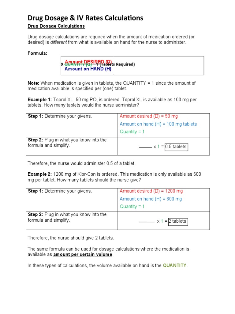 Drug Dosage and IV Rates Calculations | PDF | Dose (Biochemistry ...