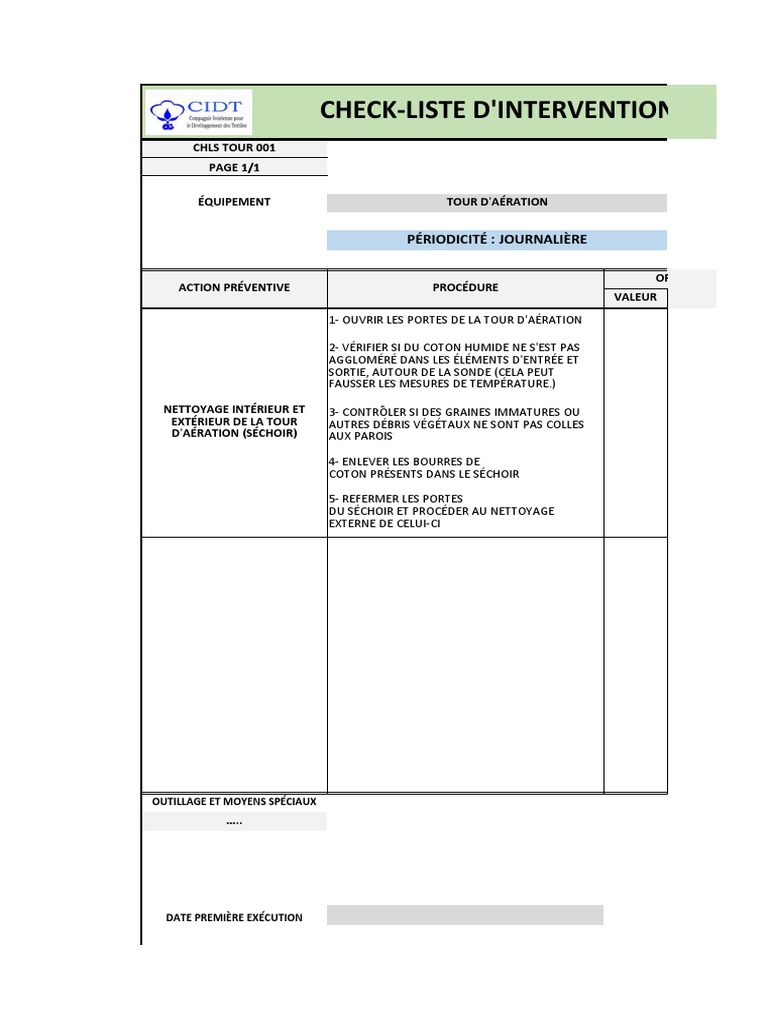 Check-list d'intervention préventive | PDF | Matériaux