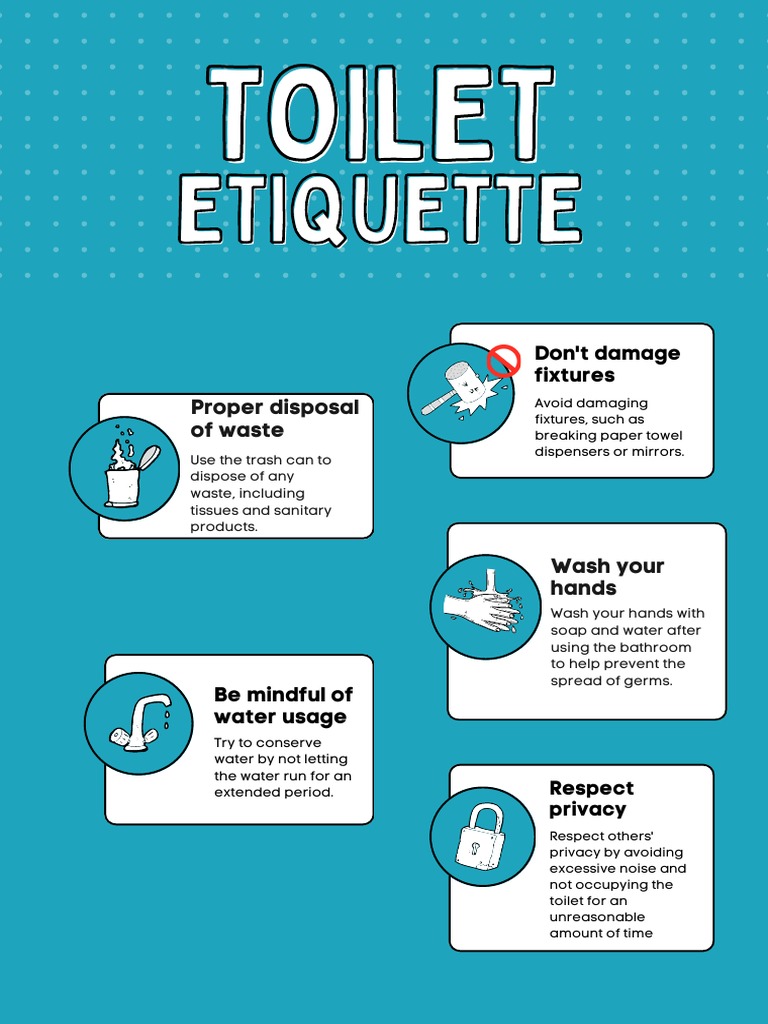 Blue Simple Illustrative Public Toilet Etiquette Sign Poster PDF