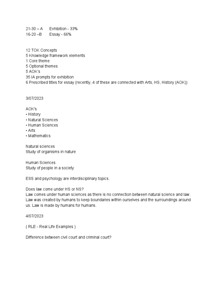 TOK Journal: Concepts and AOKs Overview | PDF