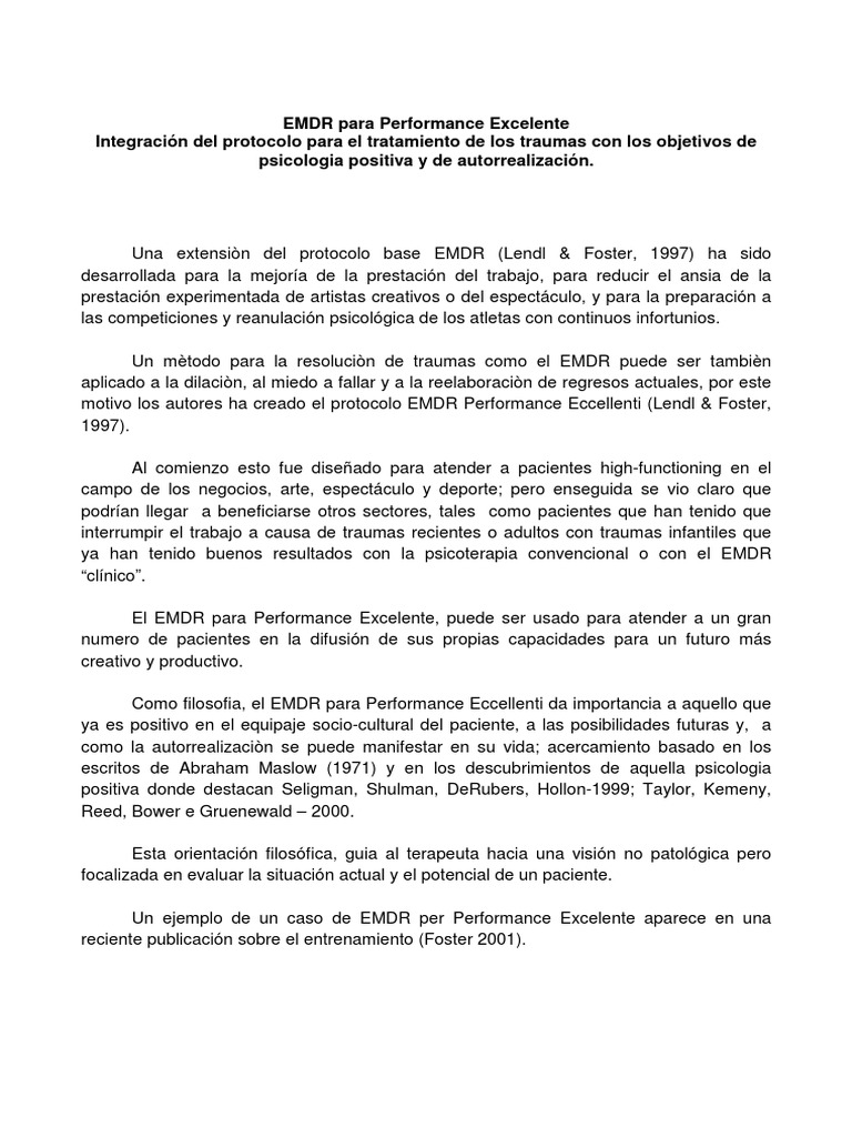 EMDR: Mejora del Rendimiento Personal | PDF | Desensibilización y ...