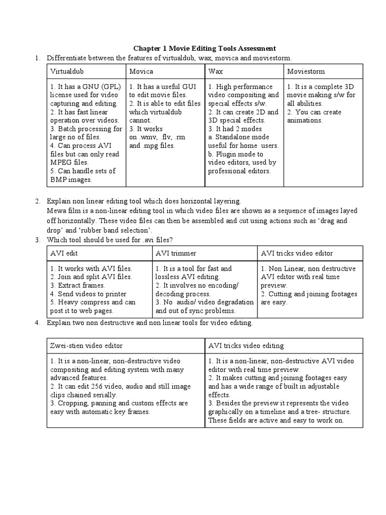 Movie Editing Tools Overview and Comparison | PDF | Video | Data ...