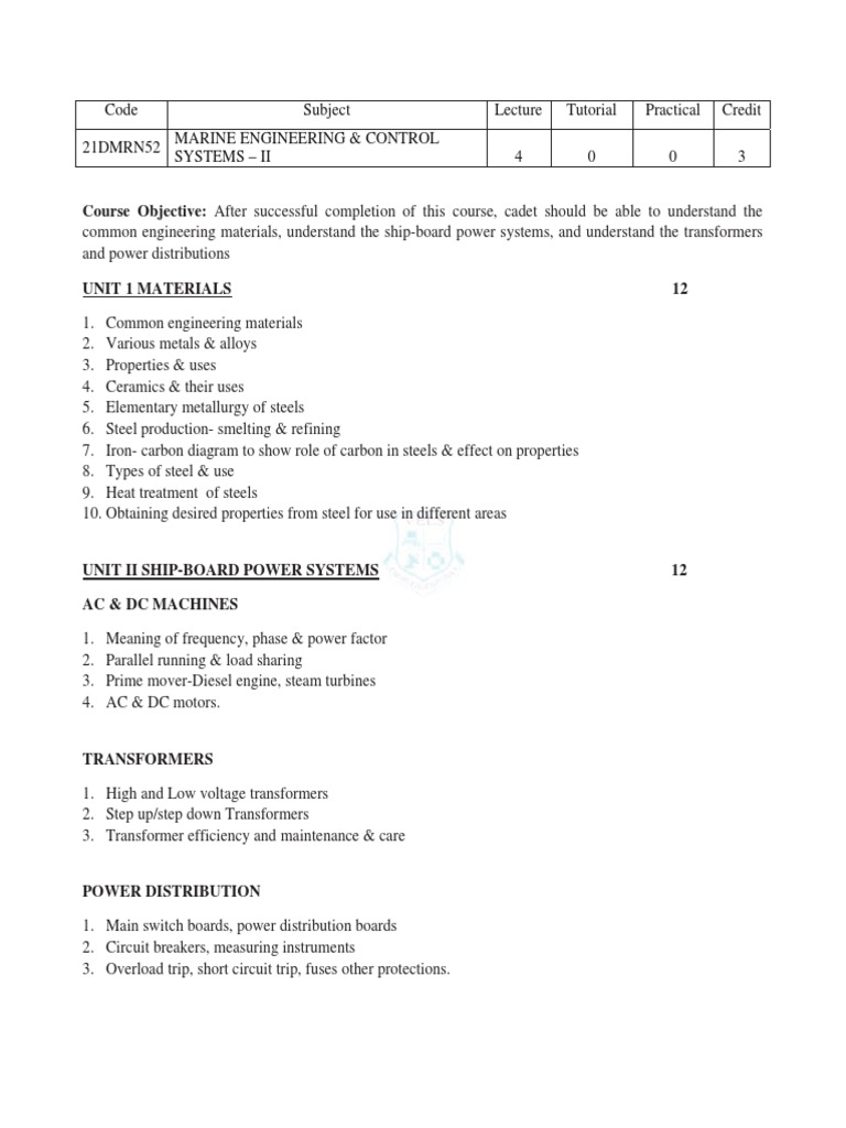 Mecs Syllabus Pdf Pump Boiler