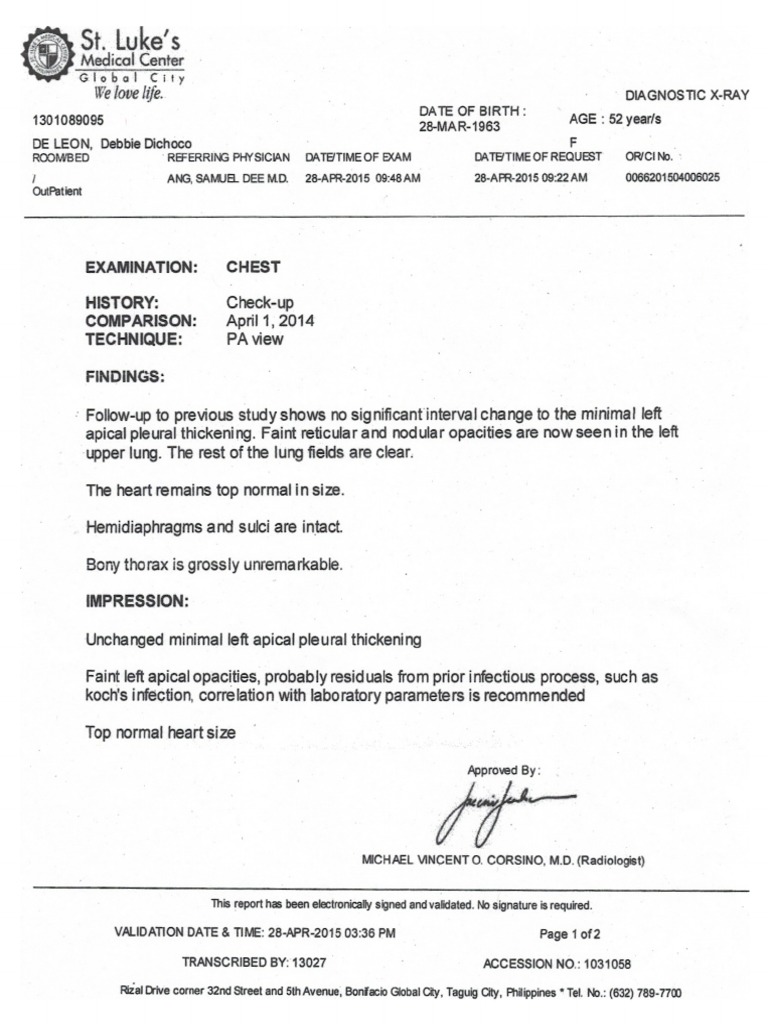 Chest X-Ray Report Summary | PDF