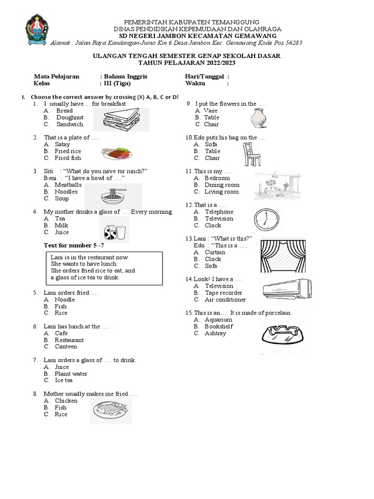 Soal | PDF | Lunch | Food And Drink Preparation