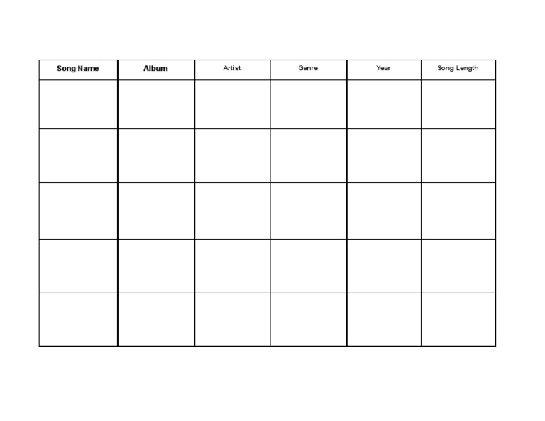 05 Blank Data Table For Music Data | PDF