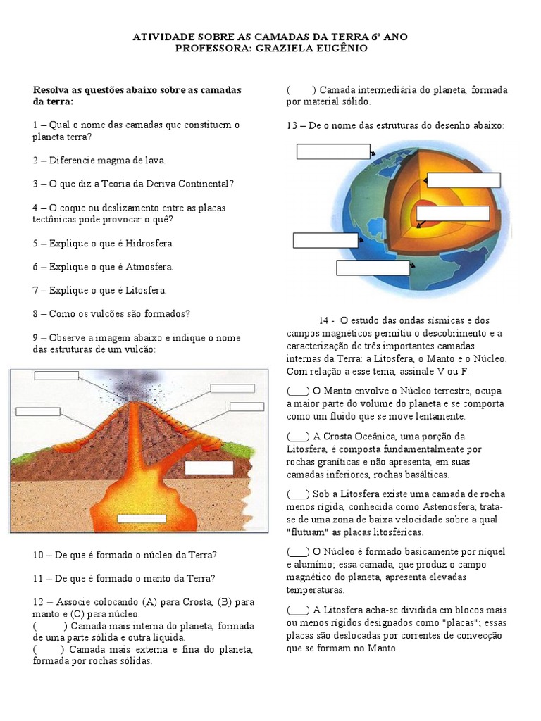 Exercicios Camadas Terra E Vulcão Pdf