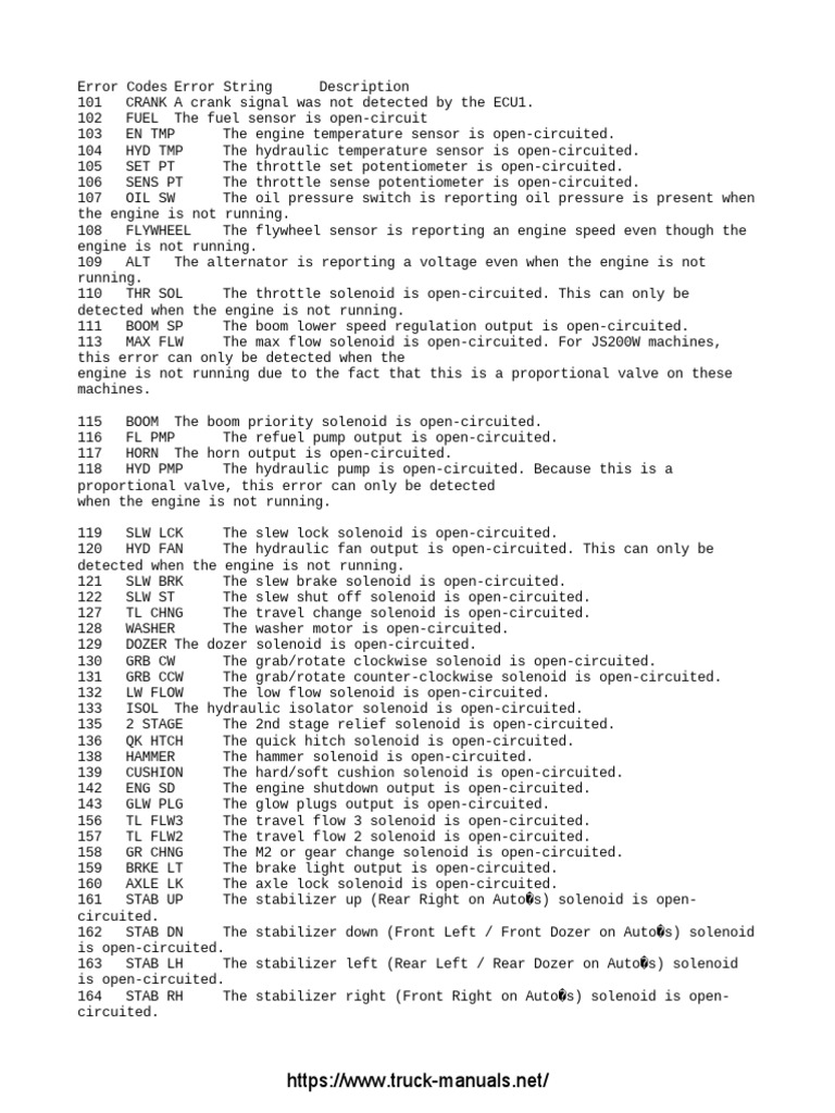 JCB Fault Codes and Error List | PDF