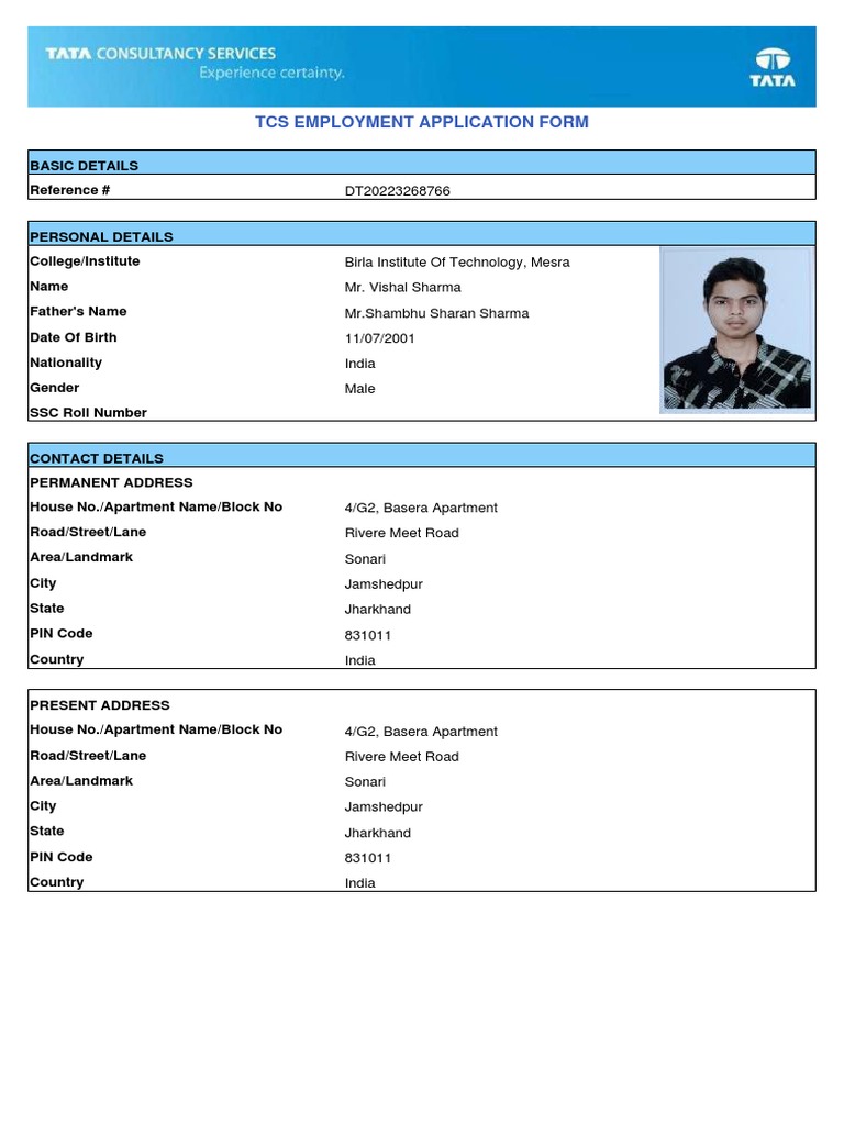 Tcs application form pdf