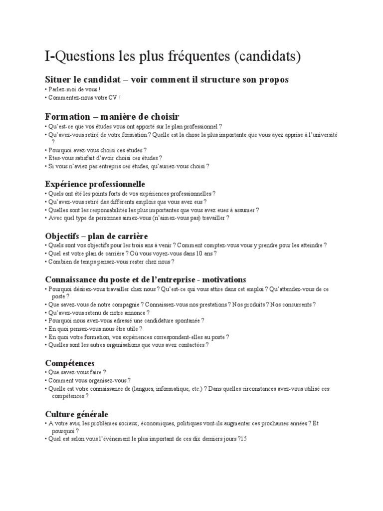 Questions fréquentes en entretien d'embauche | PDF | Salaires