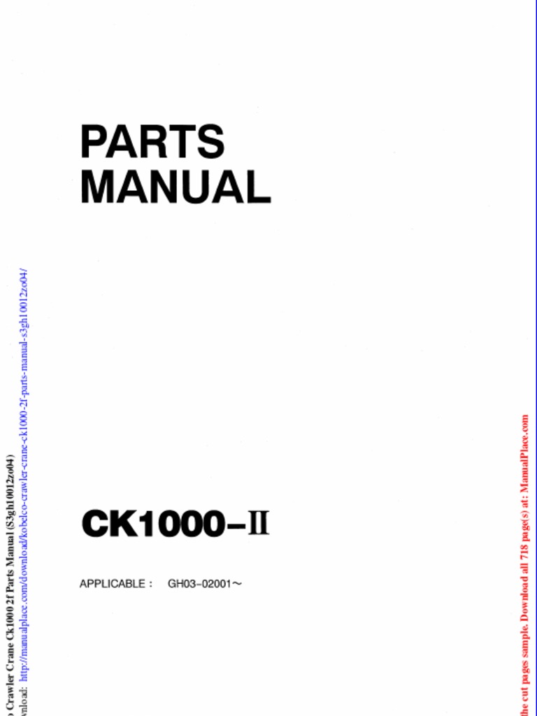 Kobelco Crawler Crane Ck1000 2f Parts Manual s3gh10012zo04 | PDF