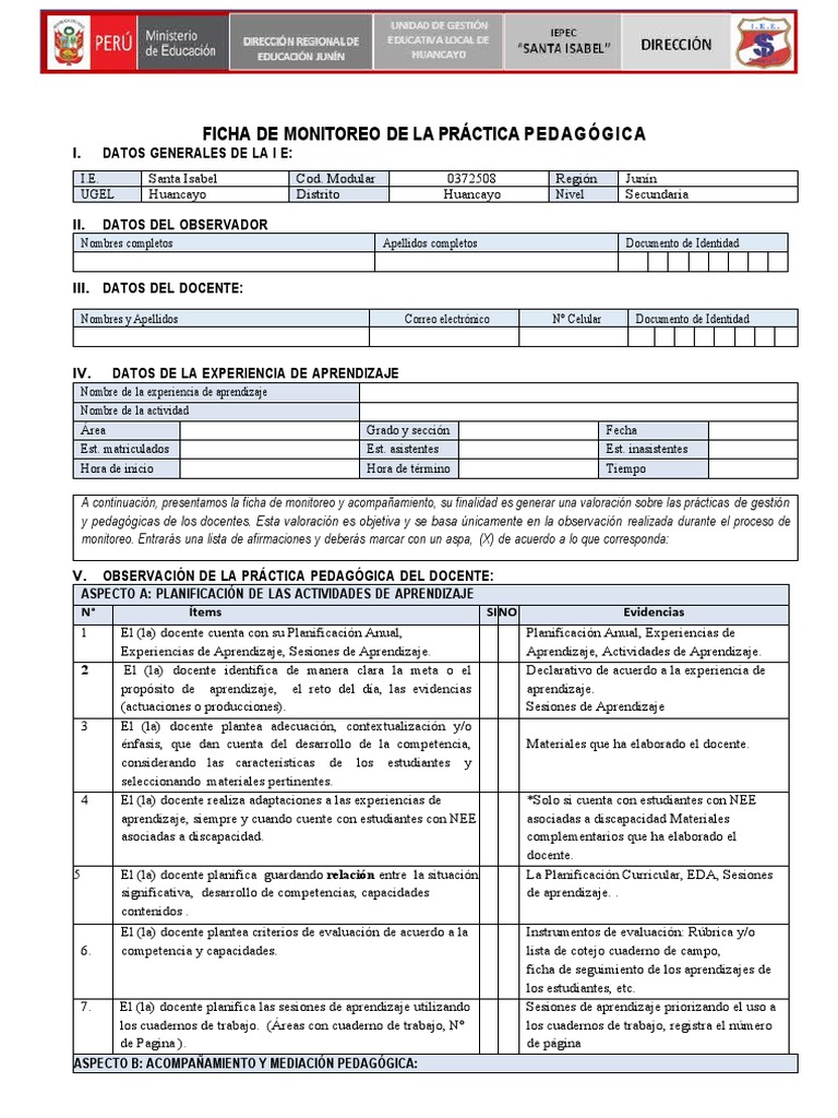 Ficha de Monitoreo Docente Escolar | PDF