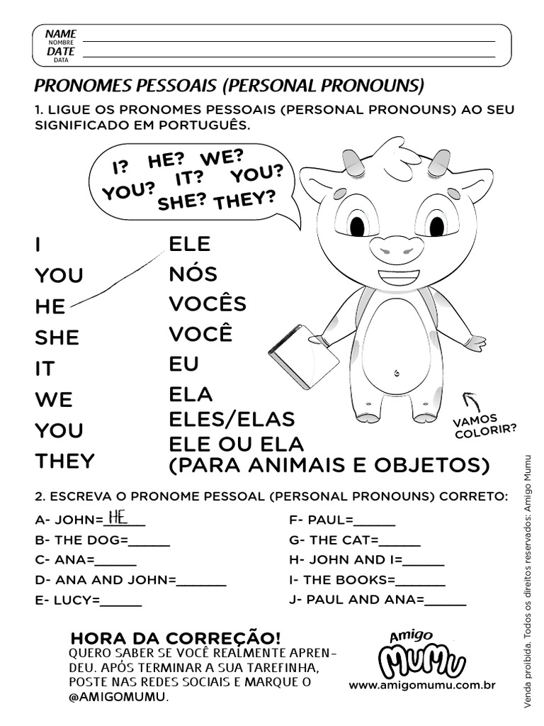 Atividades com Pronomes Pessoais em Inglês | PDF